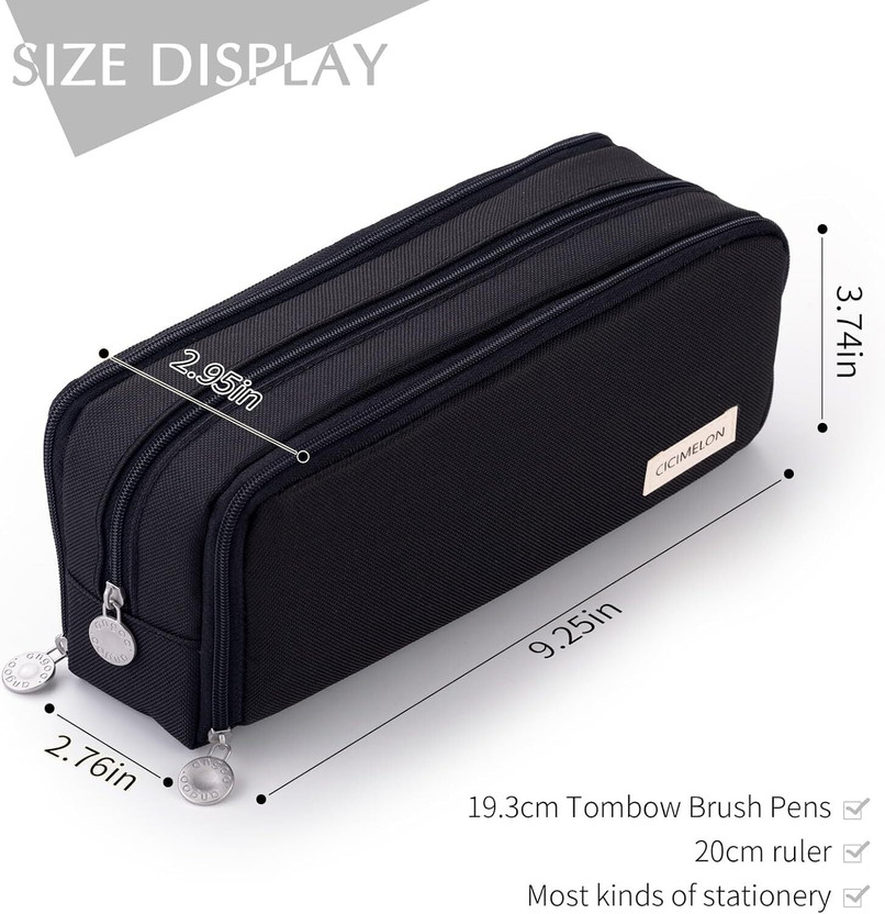 Akvanar Pencil Case Pencil Pouch Big Capacity Pen Stationery School Students Kids Geometry Box(Black)