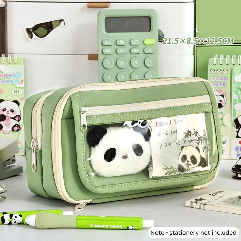 A R International Cute Large Capacity Pencil Case | Multi-Compartment Stationery Organizer Pouch for School & Office Use Art Polyester Pencil Box(Set of 1, Green)