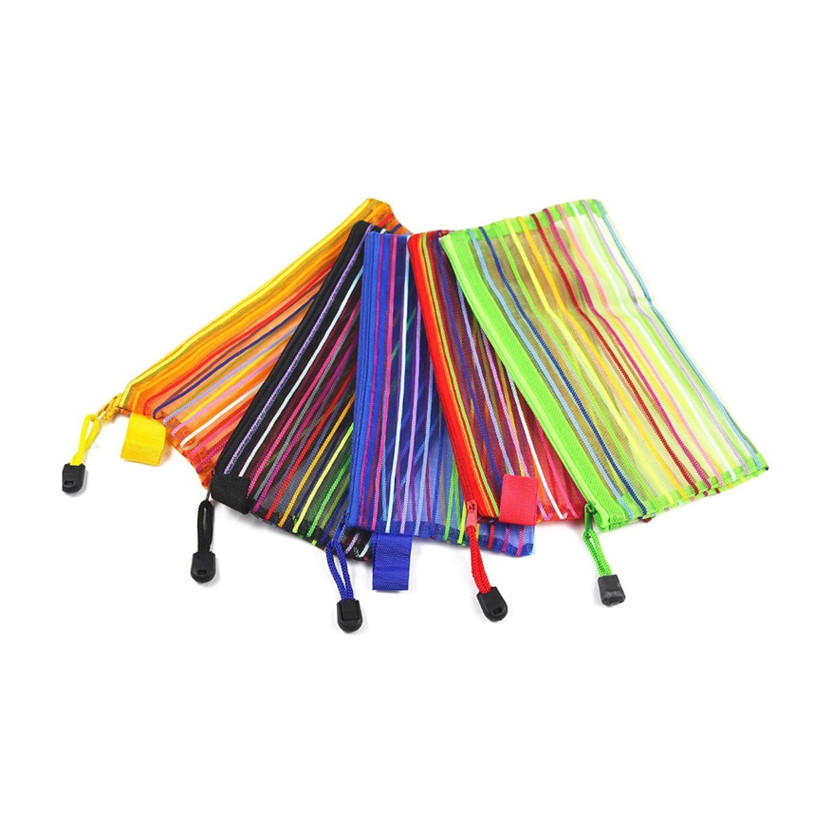 ShubhKraft Semi Transparent Pouch - Heavy-Duty Plastic Reinforced With Threads - Mesh Bag With Zipper Best For Organize Supplies Semi transparent multicolor Art Plastic Pencil Boxes(Set of 5, Multicolor)