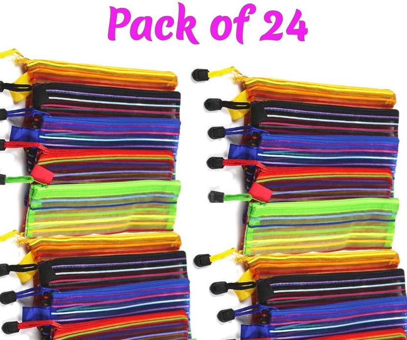 ShubhKraft Multipurpose Uses Pouch for Women, Cosmetic & Stationary Set, Travel Organiser kit Semi transparent multicolor Art Plastic Pencil Boxes(Set of 24, Multicolor)