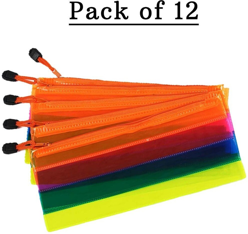 ShubhKaft Multicolour pouch plane Art Polyester Pencil Boxes for kids/Girls for birthday return gift supply in bulk also pack of 12 Multicolor layer Art Plastic Pencil Boxes(Set of 12, Multicolor)