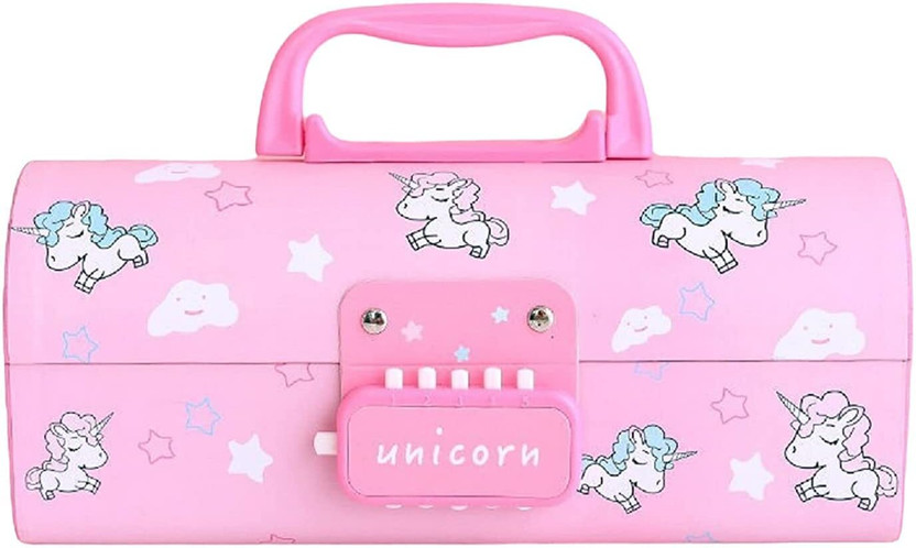 Mahakal Online Store Plastic Pencil Box with Code Lock Pen Case Kids Pencil Case Style Password Lock Pencil Box Case Art Plastic Pencil Box(Set of 1, Pink)