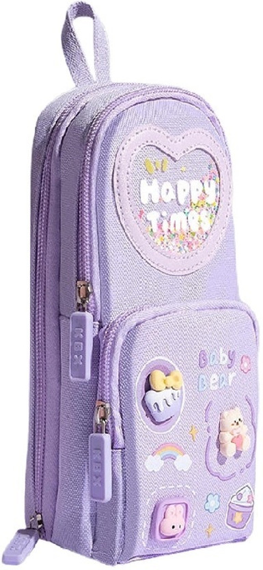 Devdhan Pencil Pouch 3 Layer Soft Pockets Pencil Pouch Stationary, Classes Heavy Quality Pouch Art Polyester Pencil Box(Set of 1, Multicolor)