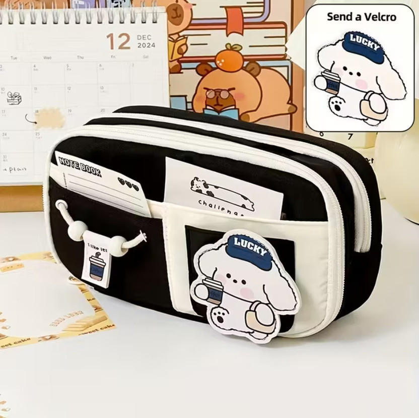 BUYBEAT Pencil Case Pouch for Girls & Boys Stylish Stationery Bag for School, College & Office Use Art Canvas Pencil Box(Set of 1, Black)