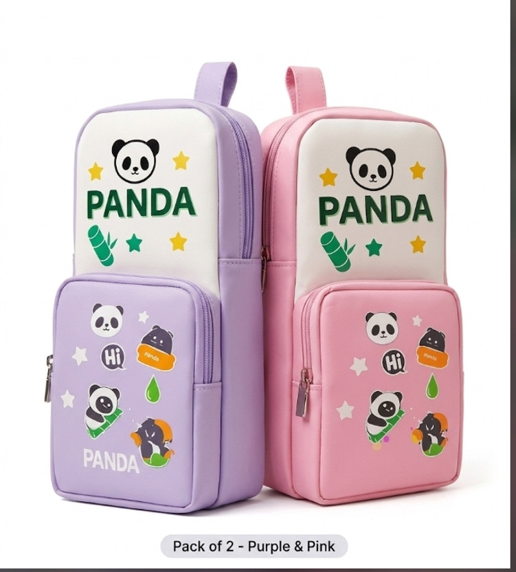 Optiv Pencil case Panda printed Art Artificial Leather Pencil Boxes(Set of 2, Multicolor)