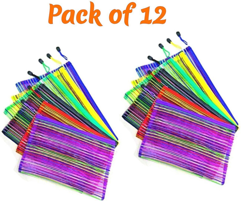 ShubhKraft Multipurpose (Stationary) Pencil Pouch For Boys & Girls Semi transparent multicolor Art Plastic Pencil Boxes(Set of 12, Multicolor)