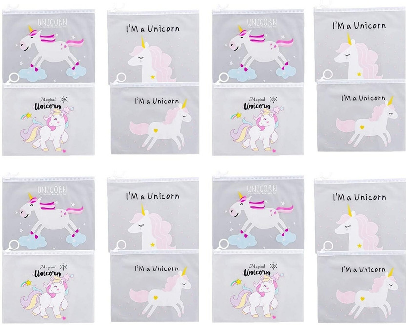 ShubhKaft Cute unicorn pouch is perfect to store your stationery, jewellery, make up essentials, toiletries and lots more, Pack of 24 Unicorn Art Plastic Pencil Boxes(Set of 24, White)