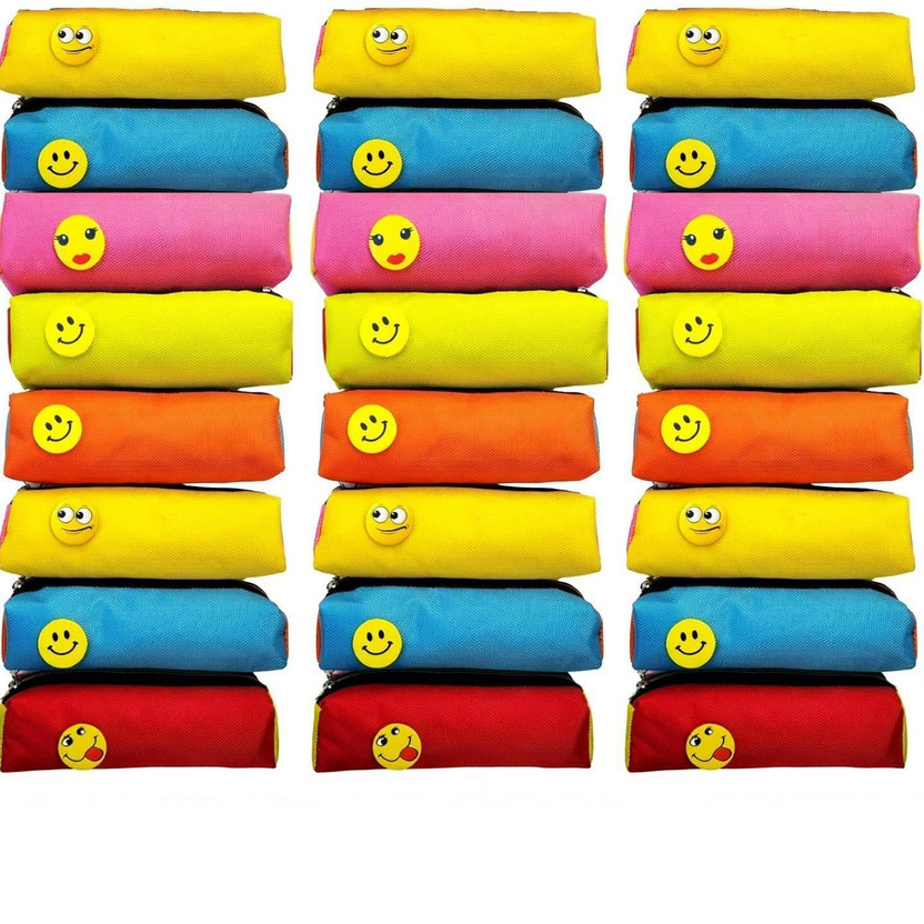Pvention Smiley Stationery Pouch For Kids Birthday Return Gift Smiley Art Polyester Pencil Boxes(Set of 24, Multicolor)