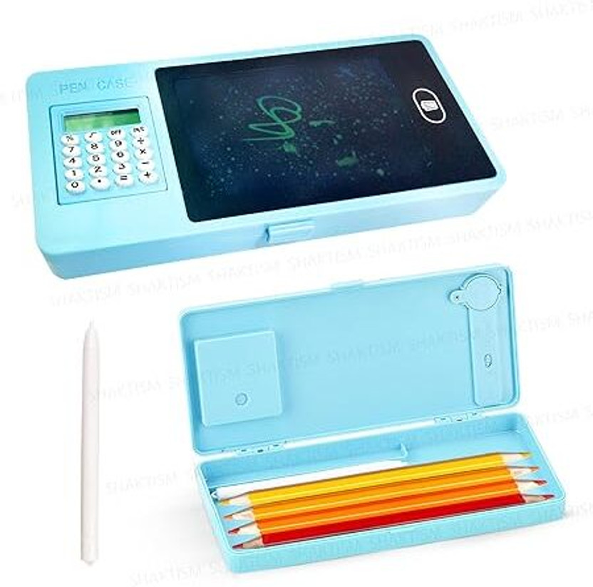 Magic Star Smart Study Organizer Series Solid Color / Minimal Digital Design Art Plastic Pencil Box(Set of 1, Blue)