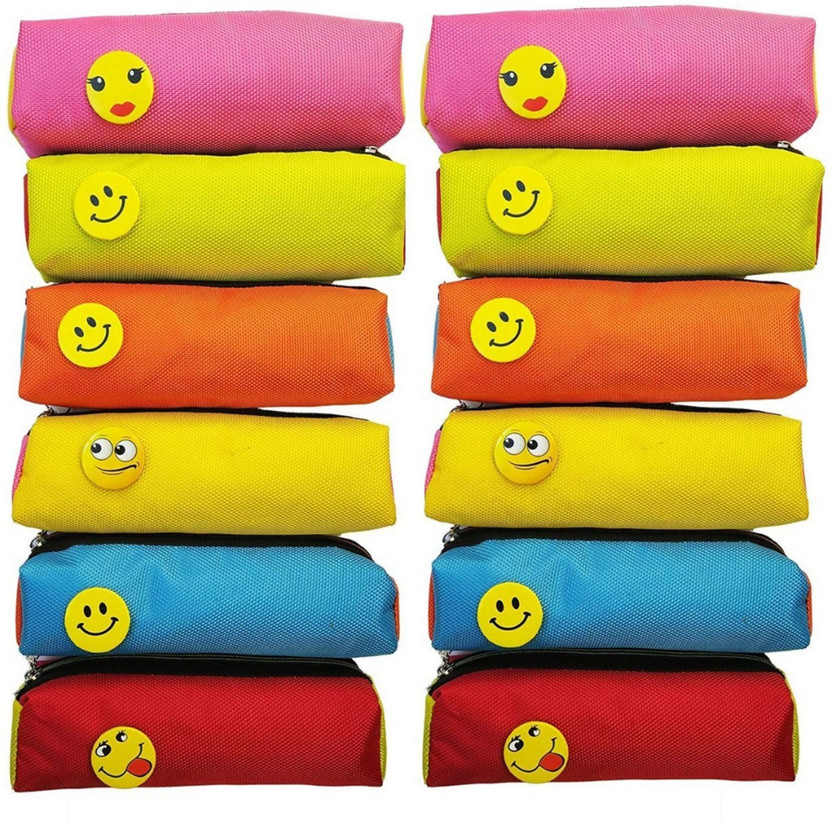 ShubhKraft Pouch for girls/boys kids Art Polyester Pencil Boxes, Ideal for return gift set Smiley Batch attached Art Polyester Pencil Boxes(Set of 4, Multicolor)