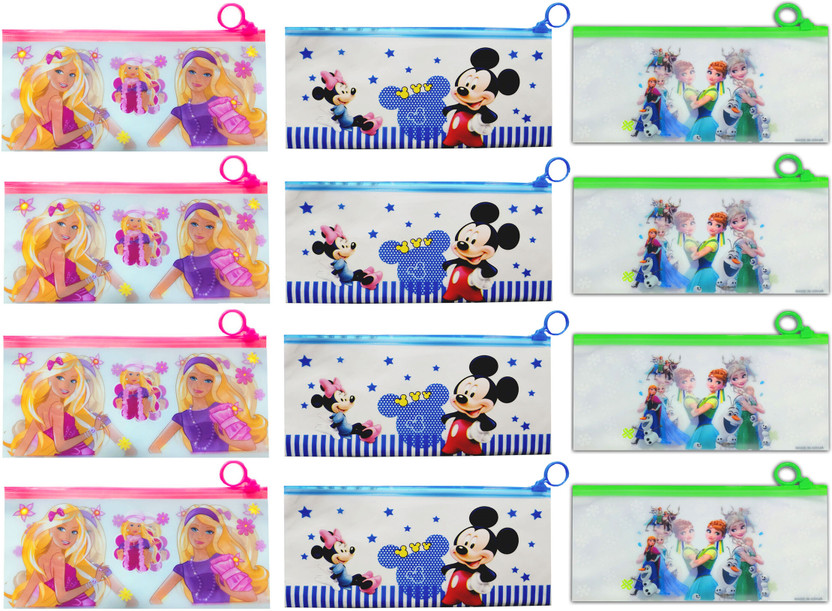 Neel Return Gifts for Birthday for Party in Bulk 12pcs Party Favor Return Gifts for Pencil Pouch in Bulk for Girls for Birthday Barbie,Frozen Theme Stationery Pouch Art Plastic Pencil Box(Set of 12, Multicolor)