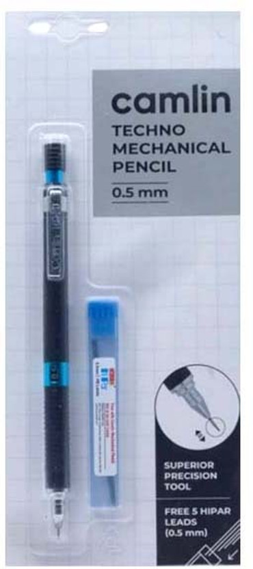 Camlin Techno Mechanical Pencil 0.5 mm | Hipar 0.5mm Lead | Built in Eraser Pencil(Set of 1, Black)