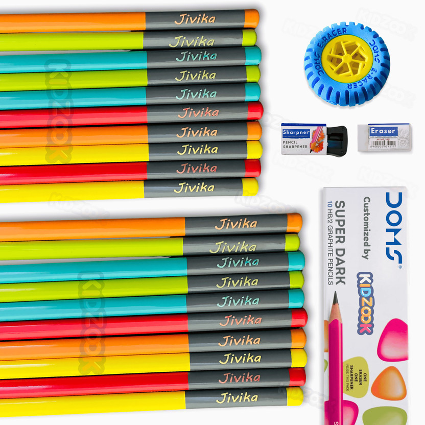 Kidzook 20 Pcs Customized Name on Pencils (2 Set) (Before Order Pls Chq All Images) Pencil(Set of 2, Black Lead)