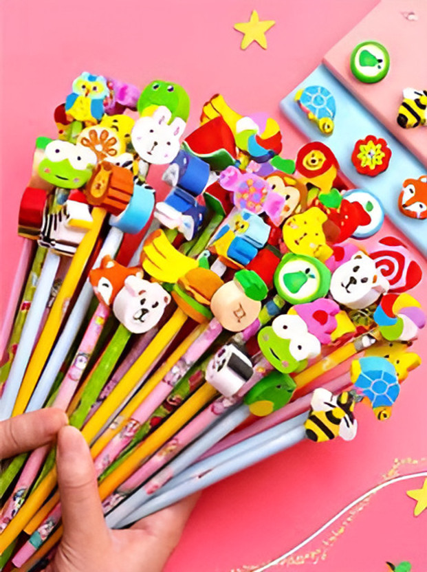 Citrine Colourful Art 20 Cartoon Design Pencil with Toy Eraser For Kids Boys Girls Pencil(Set of 20, Multicolor)