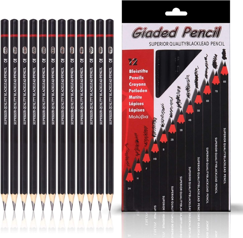 Kinzilla Professional Shading & Drawing Pencils Set (12 Shades) Sketching Tool Pencil Kit Pencil(Pack of 12)