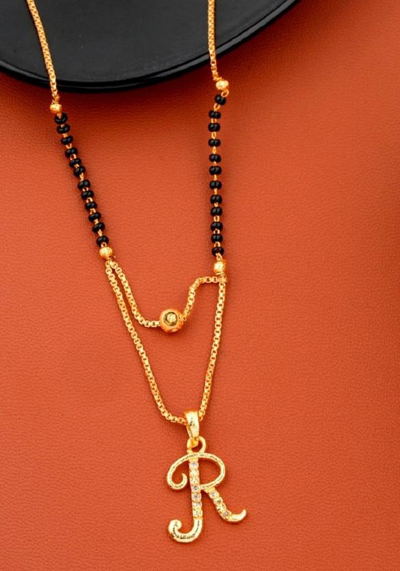 Vraj india R name letter Pendant locket chain for women Gold-plated ...