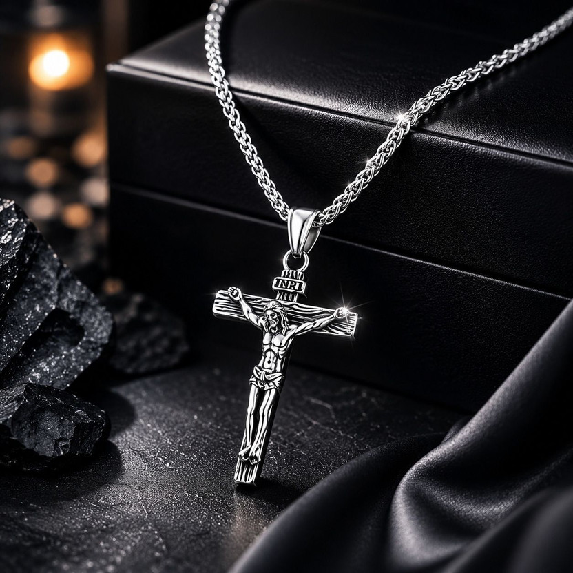 Maaword Maaword Jesus Cross Pendant Necklace for Men & Women | Religious Christian Jewelry Sterling Silver Alloy Pendant Set - Flipkart Deal