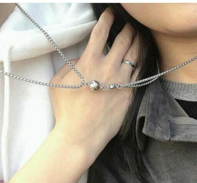 VIANSH Magnet Attraction Stainless Steel Pendant Attract Necklace Couple Locket Silver Alloy
