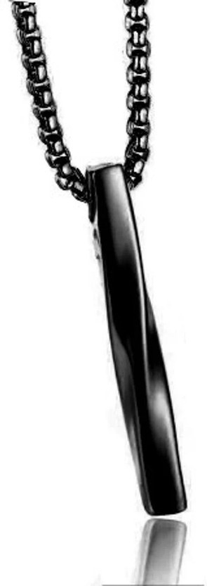 THE MEN THING Alloy Black Twisted Cuboid Vertical Bar Pendant with 24inch Chain for Men. Alloy