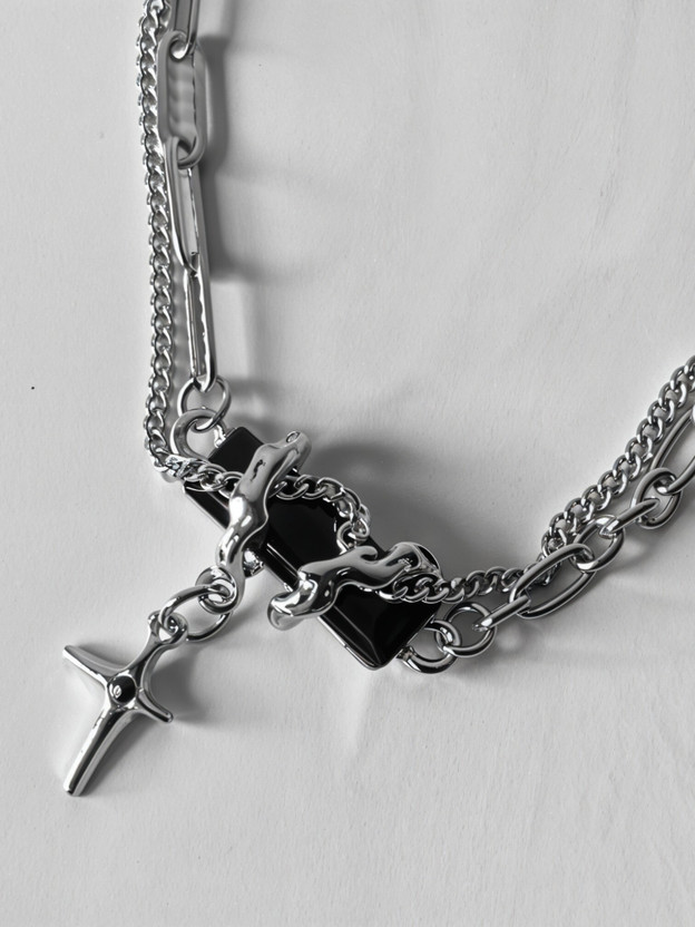 KURMASHOP Sterling Silver Stainless Steel Pendant Set