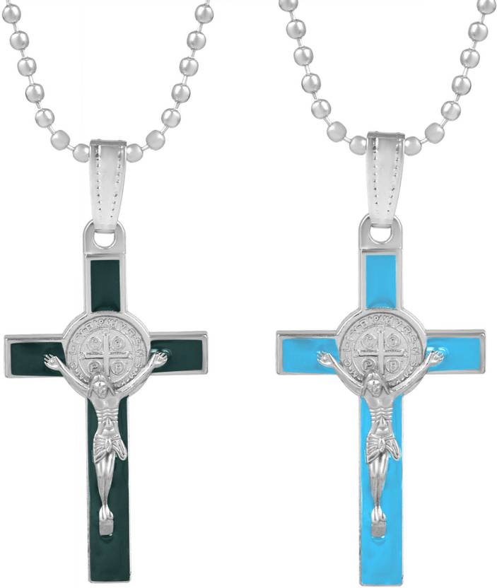 Morvi Silver Plated Green Sky enamel, Criss Cross Jesus Christian