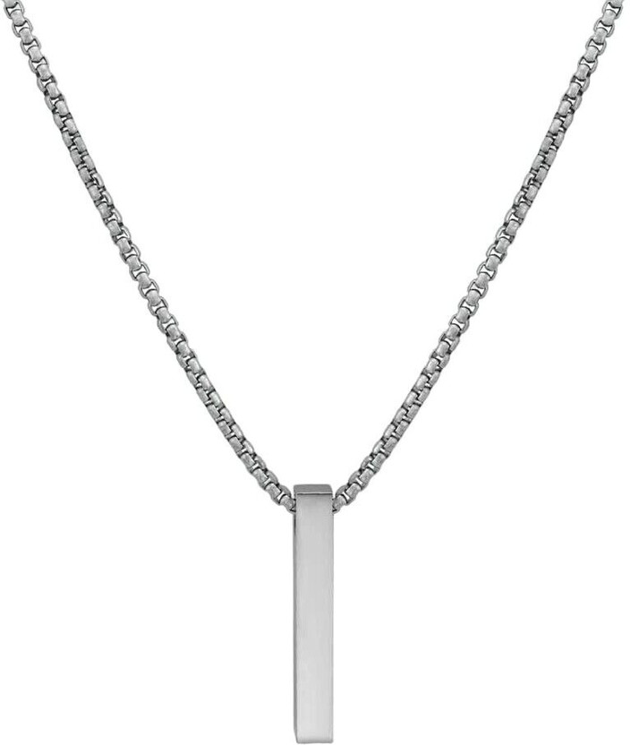 THE MEN THING Pure Titanium Steel Ultra Polishing 3D Silver Cuboid Vertical Bar Pendant Men Titanium Stainless Steel