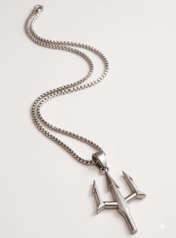 RAPPERSSHOP Shiv Trishul Pendant Necklace for Men Sterling Silver, Rhodium Stainless Steel Pendant Set