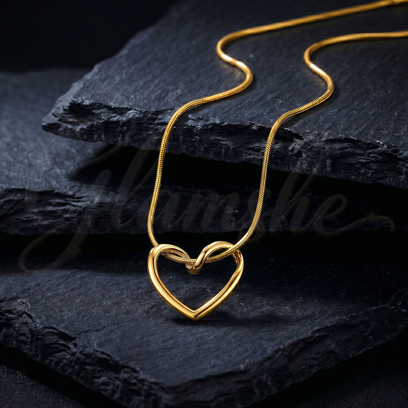 Glamshe Gold Open‑Heart Pendant Necklace for Girls and Women Gold-plated Stainless Steel Pendant Set