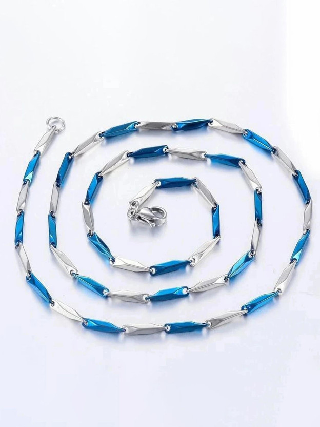 vien STAINLESS STEEL UNISEX STYLE BLUE/SILVER CHAINS STANDARD TRENDING CHAINS Silver Plated Stainless Steel Chain