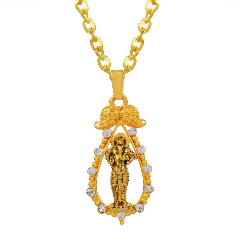 Zumrut Gold Plated Ganpati Vighnharta Chain Locket Pendant Necklace