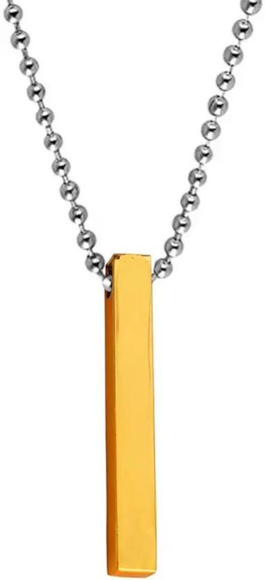 Myginie Gifts Private Limited 3d Cubical Vertical Bar Chain Golden Colour Stainless Steel Pendant Set