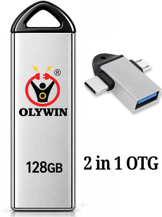OLYWIN 128GB Pen Drive 2in 1 otg 128 GB OTG Drive Compatible with Audio Player, Desktop Computer, Gaming Console, Laptop, Mobile, Netbook, Tablet, Television USB 2.0 Metal Case(Silver, Mobile Pendrive)