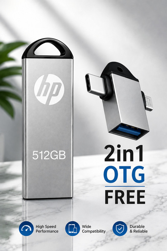 HP V330 512 GB Pen Drive Compatible with Audio Player, Desktop Computer, Gaming Console, Laptop, Mobile, Netbook, Tablet, Television USB 3.0 Metal Case(Silver)