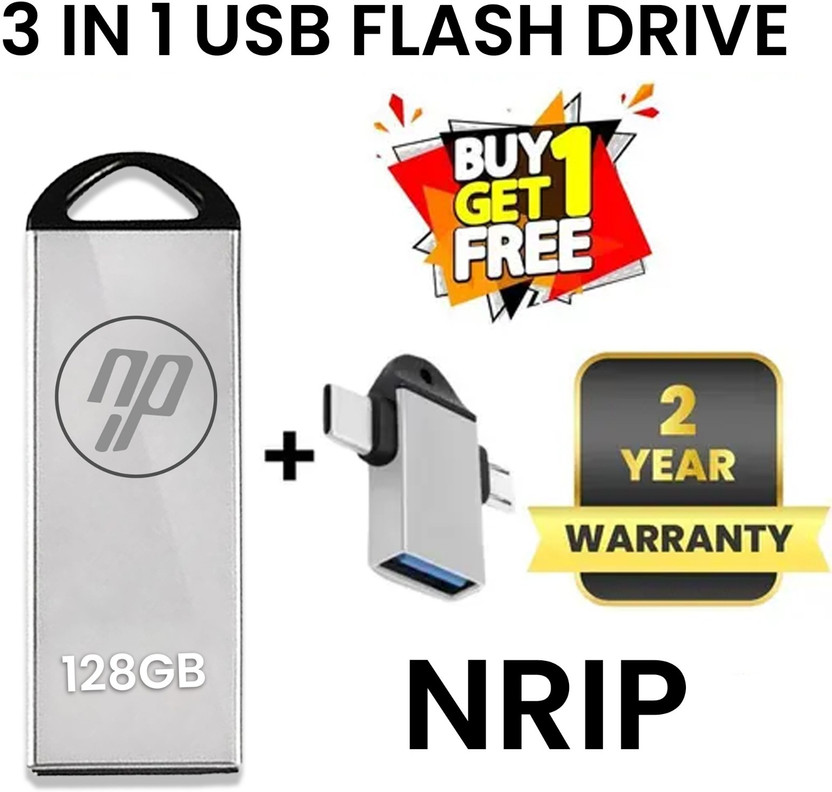 npstar 128GB Pen drive 3 in 1 OTG 128 GB Pen Drive Compatible with Audio Player, Desktop Computer, Gaming Console, Laptop, Mobile, Netbook, Tablet, Television USB 3.0 Metal Case(Silver)