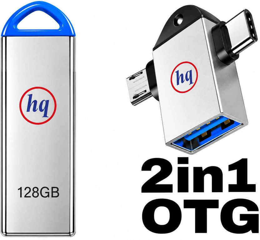 Hq 128GB Pendrive 128 GB Pen Drive Compatible with Mobile, Laptop, Tablet, Audio Player, Desktop Computer USB 3.0, USB 2.0 Metal Case(Silver)