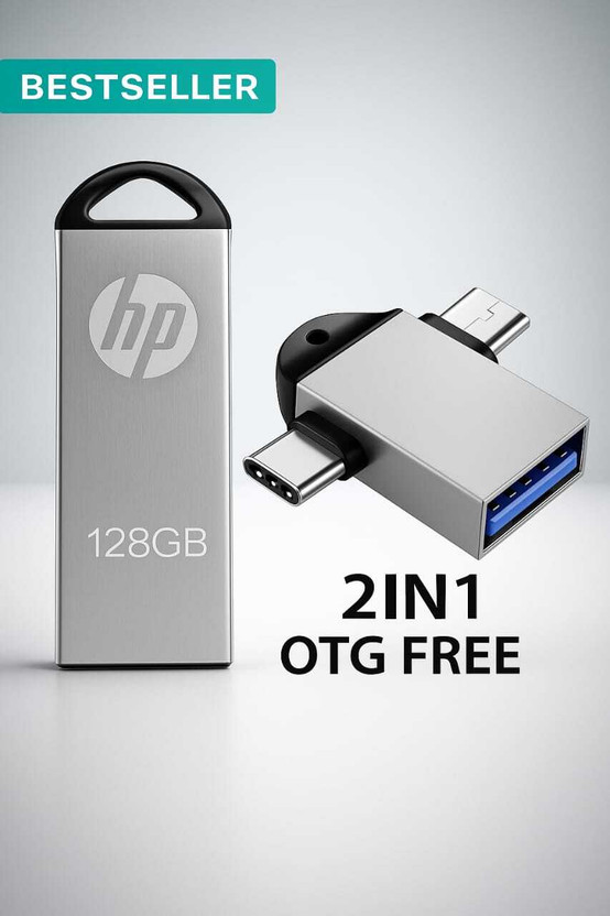 HP PENDRIVE 128 GB WITH TYEP C OTG 128 GB Pen Drive Compatible with Audio Player, Desktop Computer, Gaming Console, Laptop, Mobile, Tablet USB 2.0 Metal Case(Grey)