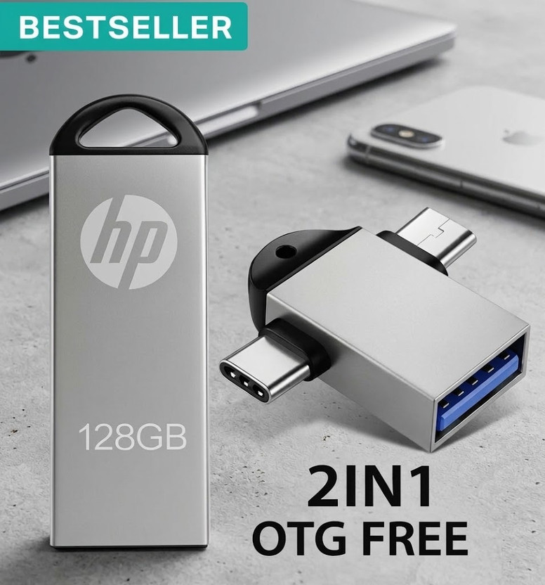 HP Pendrive 2in1 OTG FREE 128 GB Pen Drive Compatible with Desktop Computer, Audio Player, Gaming Console, Television, Tablet, Netbook USB 3.0 Metal Case(Silver)