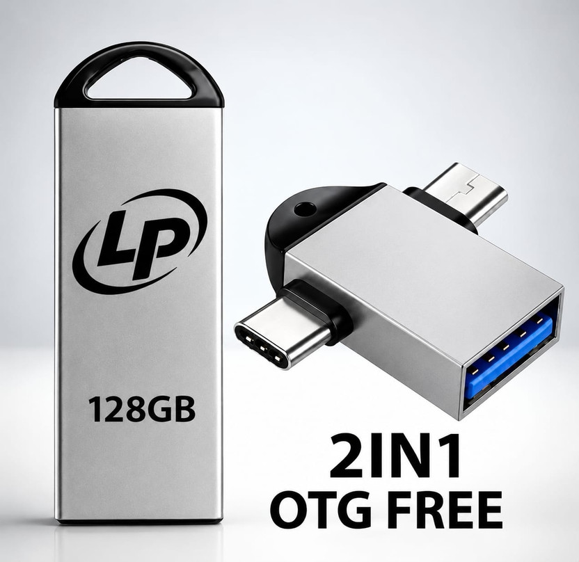 LP POWER 128GB PENDRIVE 2 IN 1 OTG 128 GB Pen Drive Compatible with Audio Player, Desktop Computer, Laptop, Mobile, Television USB 2.0 Metal Case(Black, Silver)