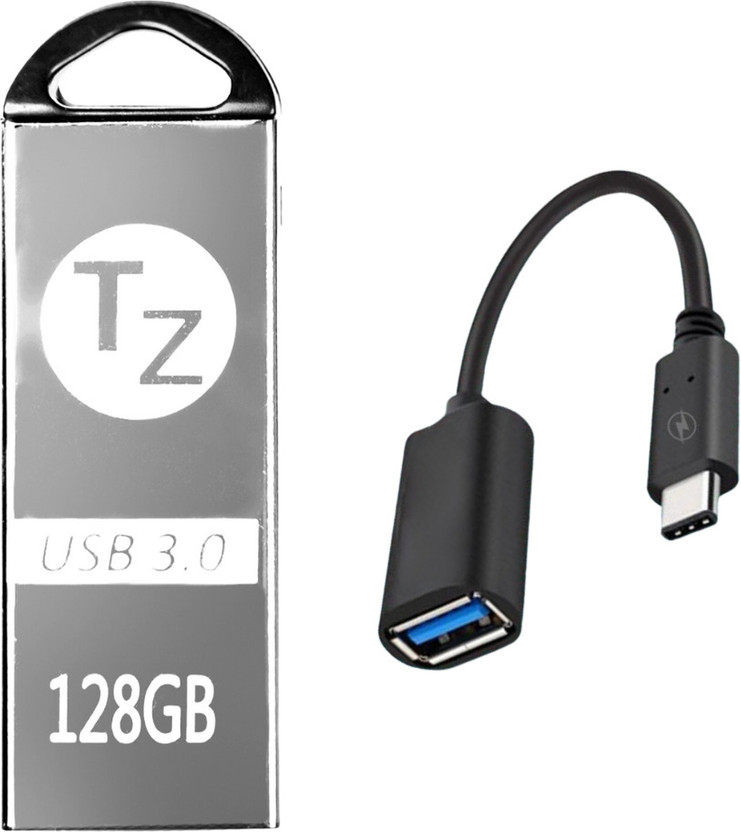 T ZED C TYPE OTG CABLE AA+ 128 GB Pen Drive Compatible with Television, Tablet, Mobile, Laptop, Gaming Console, Desktop Computer, Audio Player USB 3.0, USB 2.0 Metal Case(Silver)