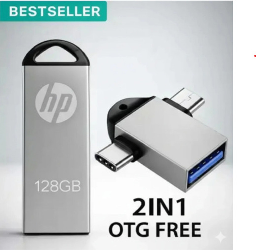 HP V220W 128 GB + 2IN 1 OTG FREE 128 GB Pen Drive Compatible with Desktop Computer, Audio Player, Laptop, Mobile, Tablet USB 2.0, USB 3.0 Metal Case(Silver)