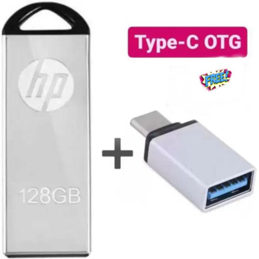 HP V220W OTG FREE 128 GB Pen Drive Compatible with Audio Player, Desktop Computer, Laptop, Mobile, Tablet USB 2.0, USB 3.0 Metal Case(Silver)