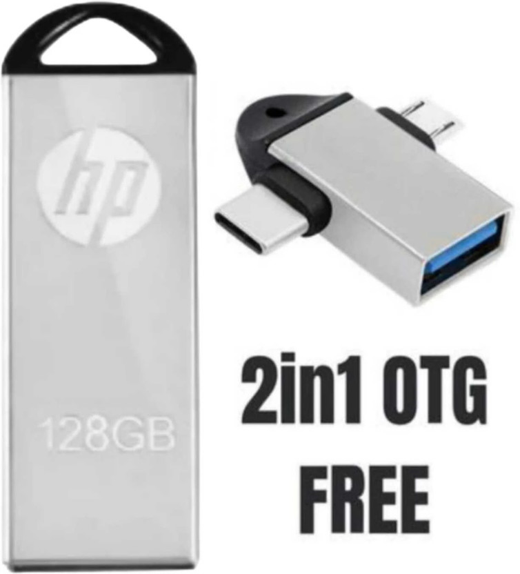 HP V220W Flash Drive 128 GB Pen Drive Compatible with Laptop, Netbook, Tablet, Mobile, Desktop Computer USB 2.0, USB 3.0 Metal Case(Silver)