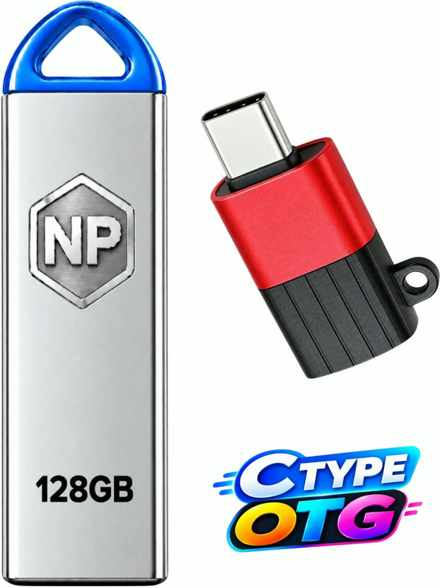 NP 128GB A1 PenDrive C TYPE OTG V225W 128 GB Pen Drive Compatible with Audio Player, Desktop Computer, Gaming Console, Laptop, Mobile, Netbook, Tablet, Television USB 2.0 Metal Case(Silver)