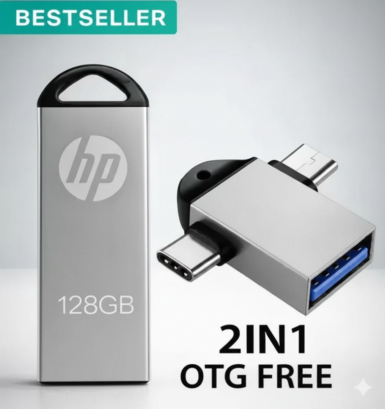 HP 128GB with 2in1 OTG Free Connecter 128 GB Pen Drive 128 GB Pen Drive Compatible with Audio Player, Desktop Computer, Gaming Console, Laptop, Mobile, Tablet, Television USB 2.0 Metal Case(Multicolor)