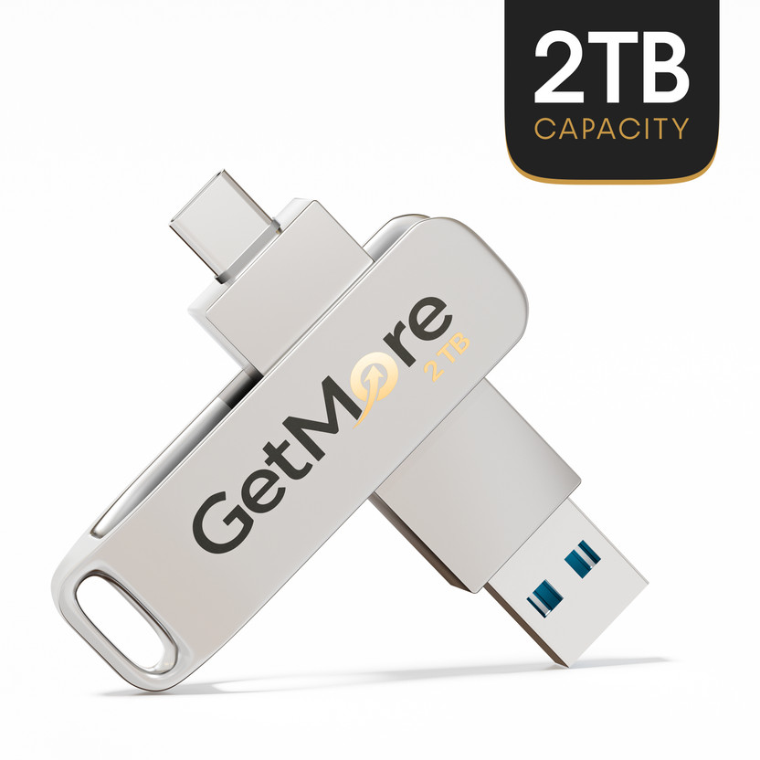 Getmore OTG Drive 3.0 Type C & USB 3.0 Dual Connector Flash Drive (Silver, Metal Body) 2 TB OTG Drive Compatible with Laptop, Audio Player, Desktop Computer, Mobile, Gaming Console USB 3.0 Metal Case(Silver, Type A to Type C)