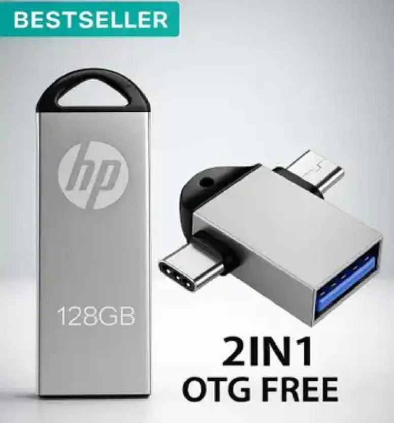 HP V220G 2IN OTG FREE 128 GB OTG Drive Compatible with Gaming Console, Mobile, Laptop, Tablet USB 3.0 Metal Case(Grey, Type C)