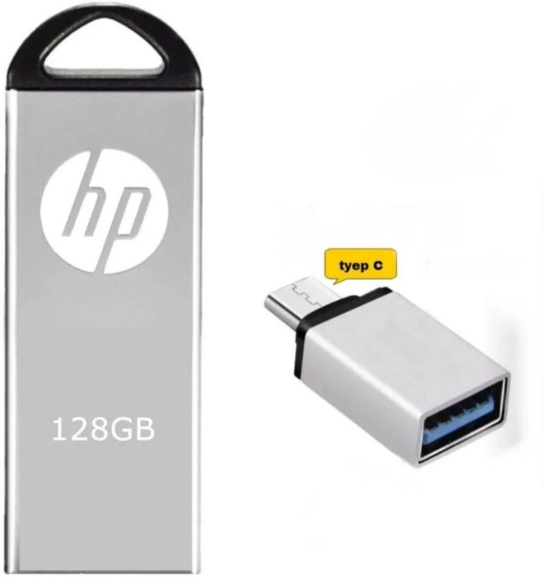 HP 220m 128 GB OTG Drive Compatible with Audio Player, Desktop Computer, Gaming Console, Laptop, Mobile, Netbook, Tablet USB 2.0 Metal Case(Grey, Type C)