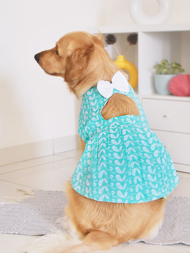 Paws By Vastramay Dress for Dog(Green and White)