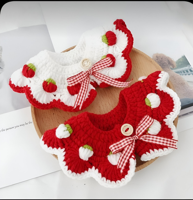 Fashnita clothing Bandana for Rabbit, Cat(white, red)