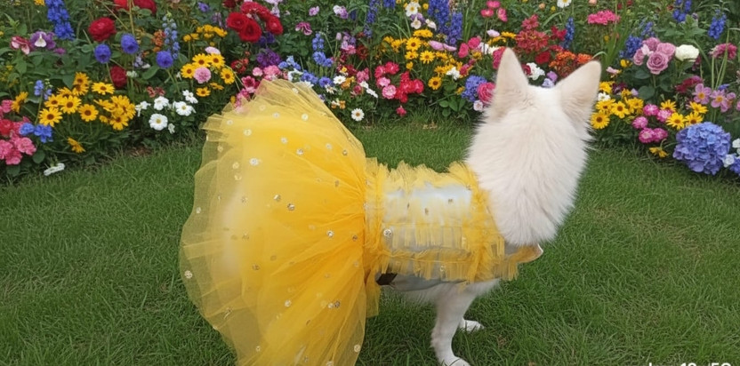HEER FASHION Frock for Dog(Yellow)